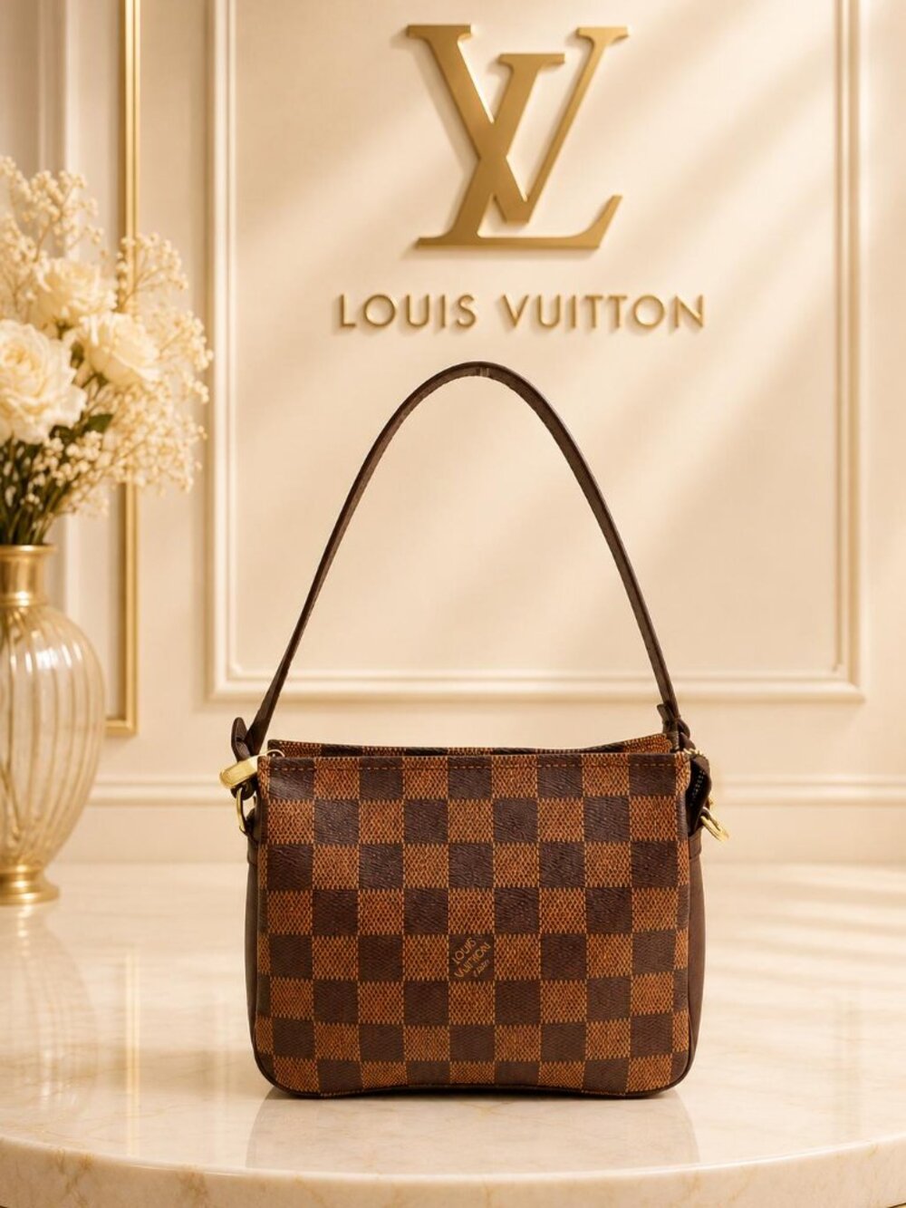 Authentic Louis Vuitton Damier Ebene Accessories Pochette Mini Shoulder Bag